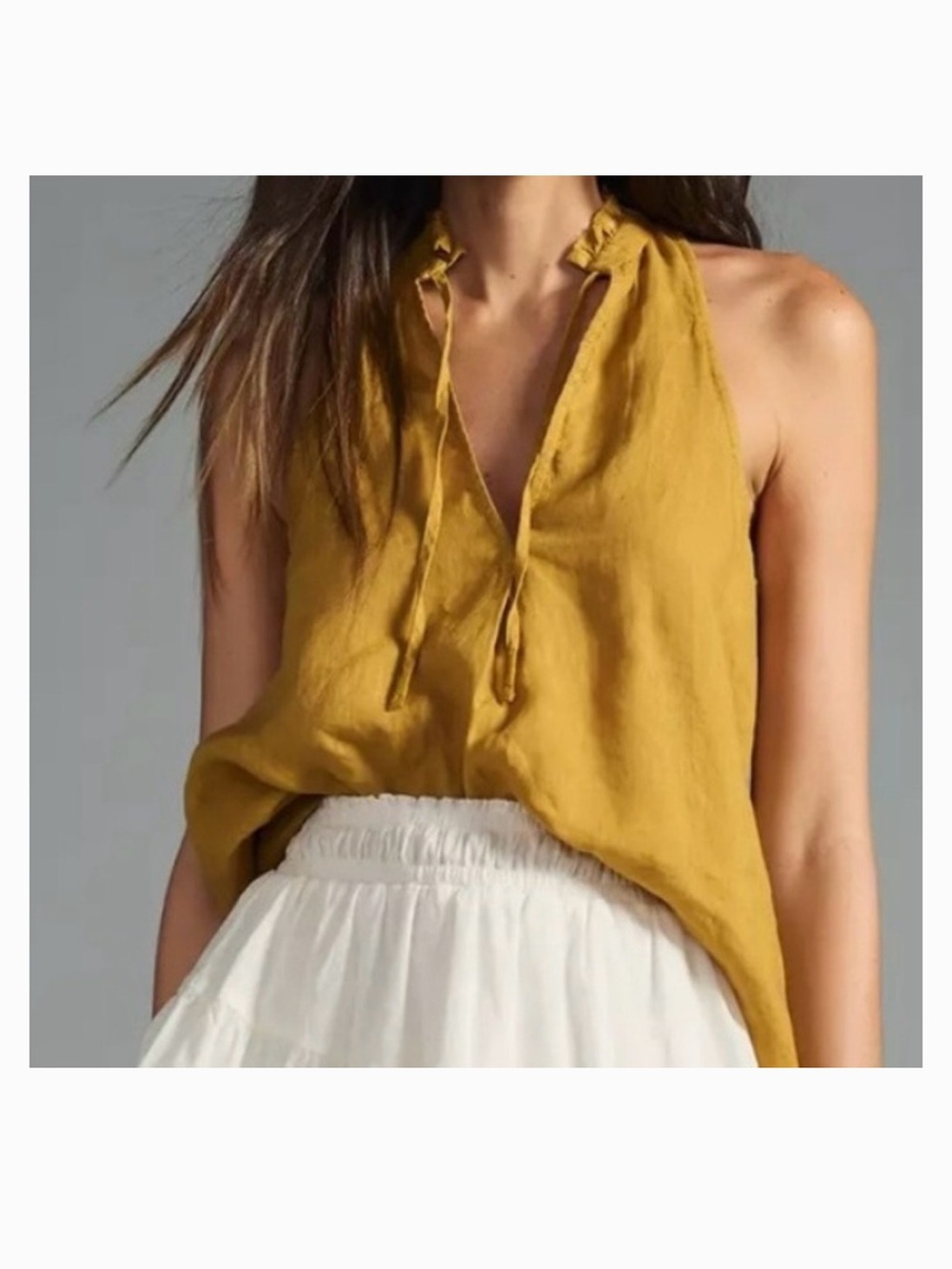 Pilcro Tavi Tank Ruffled Neck Sleeveless Top in Honey Yellow Size XS - Picture 7 of 7